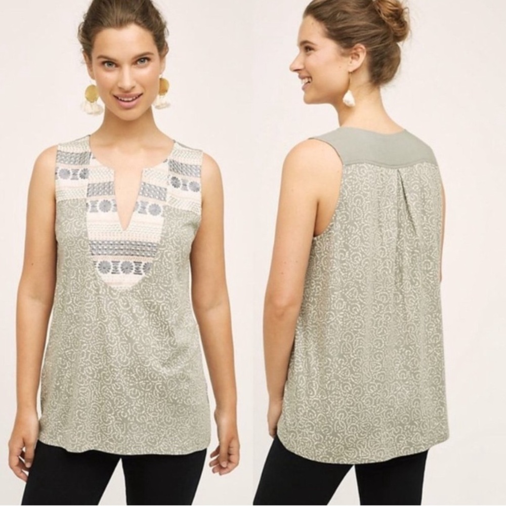 Anthropologie Tiny Zinnia Embroidered Tank